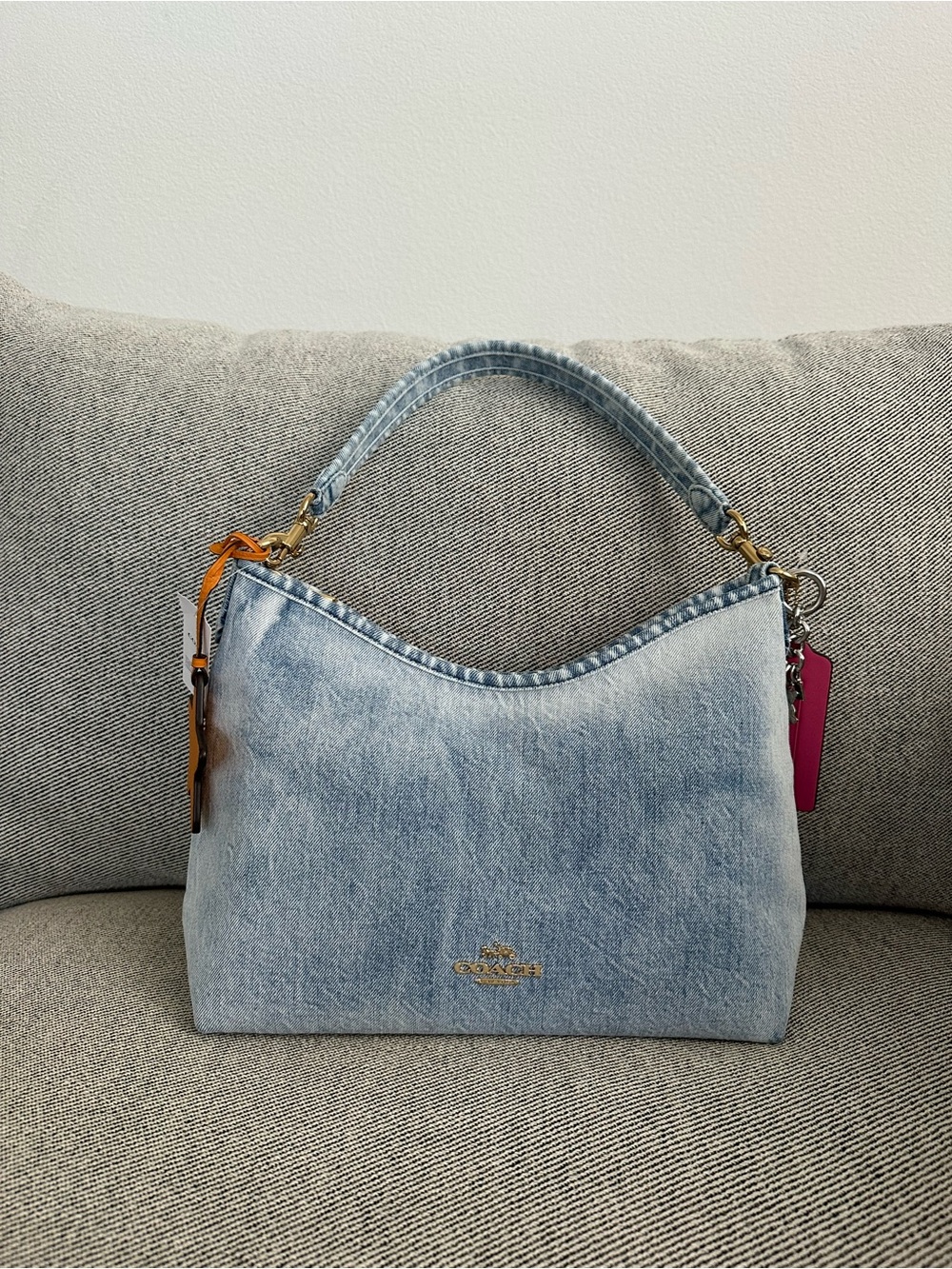 NWT Coach Laurel Shoulder Bag In Loved Denim With Charms CEF26